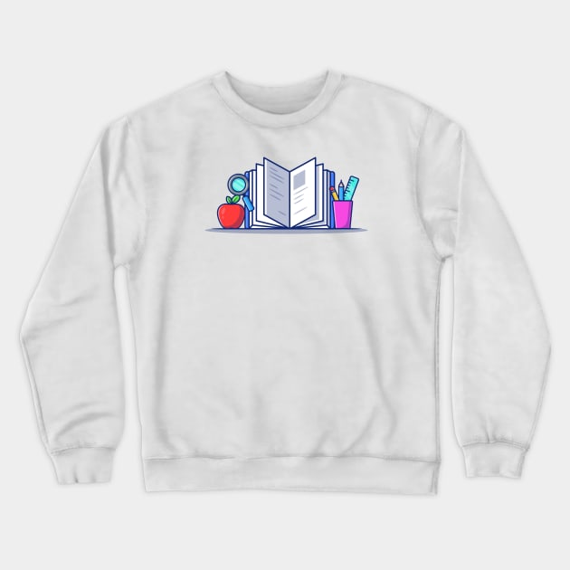 Book With Stationery, Apple And Magnifying Glass Crewneck Sweatshirt by Catalyst Labs